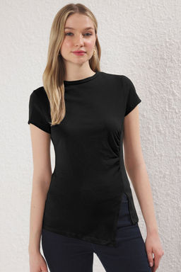 Trendyolmilla Siyah Buzgu/Drape Detayl? Y?rtmacl? Asimetrik Fitted/Vucuda Oturan Orme Bluz TWOSS25BZ00380  фото 8