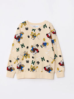 Bisiklet Yaka Mickey Mouse Bask?l? Uzun Kollu Erkek ?ocuk Sweatshirt