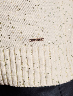 Джемпер с V вырезом и коротким рукавом из хлопковой пряжи с пайетками - Vilatte фото 4