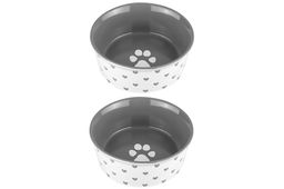 Набор 2 мисок для домашних питомцев 400 мл 13,5*13,5*5 см Лапка на сером и сердечки керамика - Elan gallery фото 5