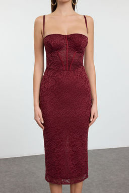 TRENDYOLMILLA Siyah Astarl? Dantel Orme Midi Elbise TPRAW25EL00120  фото 9