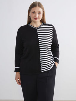 V Yaka ?izgili Kad?n Triko Kazak