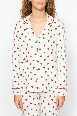 Trendyolmilla Lacivert %100 Pamuklu Kalpli Biyeli Orme Pijama Tak?m? THMAW24PT00103
