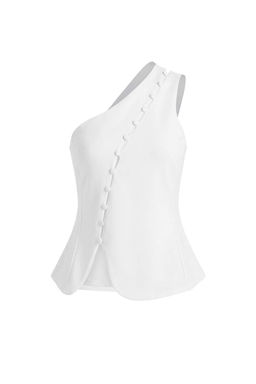 Ekru Fitted/Vucuda Oturan Asimetrik Yaka Kolsuz Dugmeli Scuba Krep Orme Bluz TWOSS26BZ00278