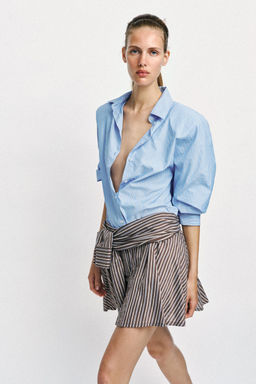 CAMISA RAYAS POPEL?N HOMBRERAS / Azul / Blanco - Zara фото 4