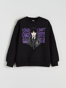 Wednesday Bask?l? K?z ?ocuk Kal?n Sweatshirt