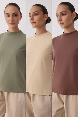 Siyah-Beyaz-Lacivert 3Lu Paket %100 Pamuk Regular/Normal Kal?p Dik Yaka Orme T-Shirt TWOAW26TS00007 - Trendyolmilla фото 8