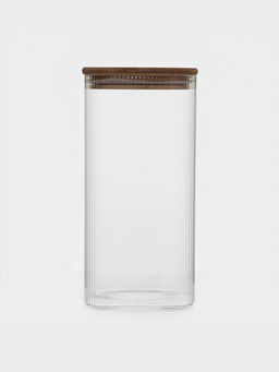 Банка для сыпучих BellaTenero «Эко. Квадрат». 1.6 л, 10×20 см, с бамбуковой крышкой, стекло, прозрачная