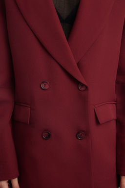 Bordo Regular Astarl? Kruvaze Kapama Dokuma Blazer Ceket TWOAW21CE0264