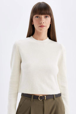 Regular Fit Bisiklet Yaka Premium Basic Duz Crop Triko Kazak - Defacto фото 4