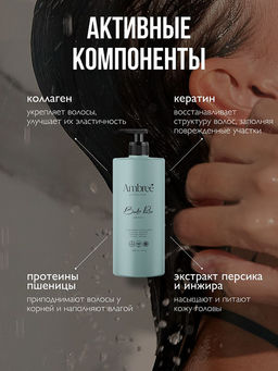 AMBREE Professional для волос шампунь Кератиновый увлажнение и экстра объем 1л Berlin poesie