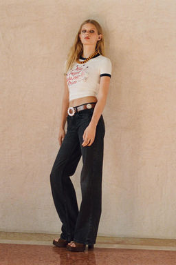 RIBBED T-SHIRT WITH SLOGAN - Zara фото 2