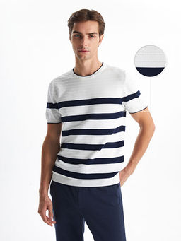 Bisiklet Yaka K?sa Kollu ?izgili Erkek Triko Kazak