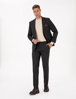 Kahverengi Slim Fit Y_n Kar___ml_ Ekose Tak_m Elbise