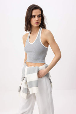 Kahverengi Fitted/Vucuda Oturan Boyundan Baglamal? Biyeli Pamuk Ribana Orme Atlet TWOSS26AL00065 - Trendyolmilla фото 6