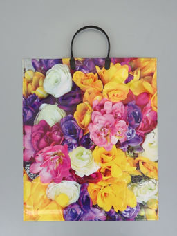 Цена за 5 шт. Пакет "Весенний букет", полиэтиленовый с пластиковой ручкой, 38 х 45 + 3 см, 90 мкм