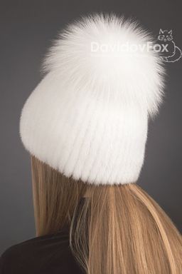 Шапка Лыжница норка орнамент белая