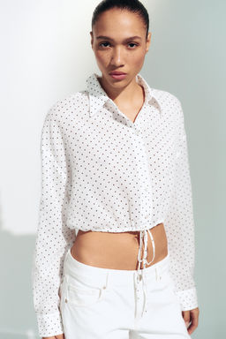 CAMISA GASA CROP CORD?N AJUSTABLE LUNARES / Negro / Blanco