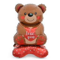 Воздушный шар фольгированный 55" «Медведь с сердцем», на подставке