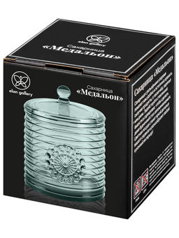 Сахарница 300 мл 8,5*8,5*12 см "Медальон" зеленый, стекло