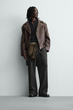 OVERSIZE LEATHER BIKER JACKET - Zara фото 15
