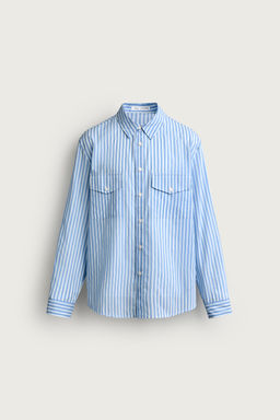 CAMISA FLUIDA RAYAS BOLSILLOS / Azul / Blanco - Zara фото 7