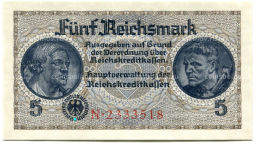 5 рейхсмарок 1940 года Германия (Для оккупированных территорий)