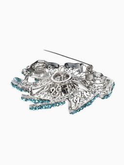 Брошь «Цветок» сапфир, стразы, цвет сний в серебре