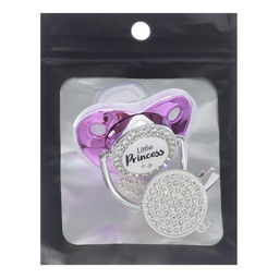 Соска - пустышка силиконовая ортодонтическая M&B «LITTLE PRINCESS», от 6 мес., с колпачком, держатель - цепочка, розовый/серебро, стразы