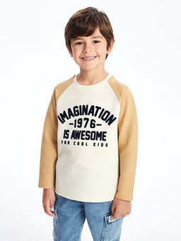 Bisiklet Yaka Uzun Kollu Bask?l? Erkek Bebek Ti??rt