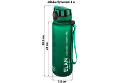 Бутылка для воды 1000 мл 7,8*7,8*28,5 см "Style Matte" с углублениями д/пальцев темно-зеленая