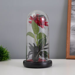 Фигурка светящаяся колба RISALUX «Паук с розой», LED-ночник, 1.5 Вт, 3×AAA, чёрный, USB, 11×11×21 см