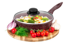Сковорода глубокая 22 см ГАРМОНИЯ ВКУСА Рубин С КРЫШКОЙ ф22, н/р, 38*23*10,5 см - Elan gallery фото 3
