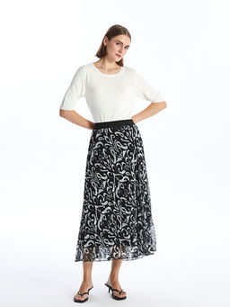 Beli Lastikli Desenli Pileli Kad?n Etek