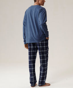 NMP-393 Пижама мужская Flannel Check голубой + темно-голубой