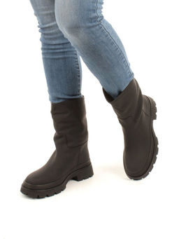 04-C186M BLACK Ботинки зимние женские (натуральная кожа (нубук) натуральный мех)