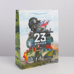 Цена за 2 шт. Пакет подарочный ламинированный, упаковка, «С 23 февраля», L 31×40×11.5 см