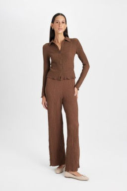 Regular Fit Beli Lastikli Basic Duz Burumcuk Pantolon