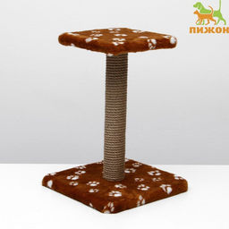 Когтеточка «Полка» с подставкой, 30×30×40 см, джут, коричневая с лапками