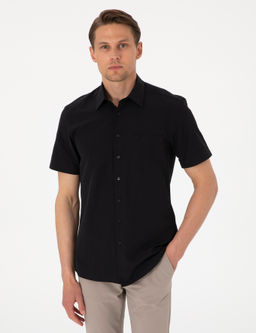 Siyah Basic Regular Fit K_sa Kollu Cepli G_mlek