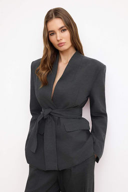 Trendyolmilla Wardrope Essentials  Antrasit Kusakl? Dokuma Kruvaze Blazer Ceket TWOSS26BC00004  фото 3