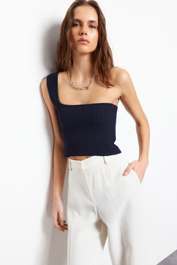 Lacivert Crop Tek Omuz Triko Bluz TWOSS24BZ00180 - Trendyolmilla фото 3