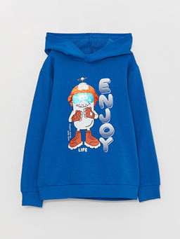 Bask?l? Uzun Kollu Erkek ?ocuk Hoodie
