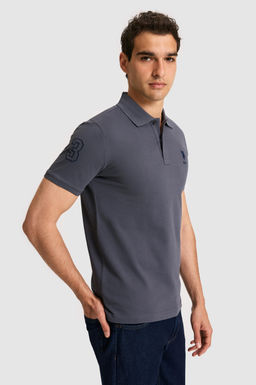 Erkek Slim Fit Polo Yaka Antrasit Basic Ti__rt