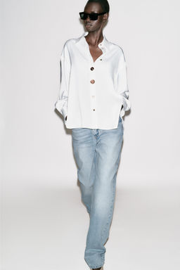 CONTRAST BUTTON SATIN SHIRT