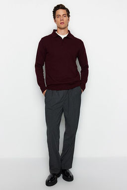 Bordo Slim Fit Y_nl_ Polo Yaka D__meli Smart Triko Kazak TMNAW23KZ00238 - Trendyolmilla фото 2