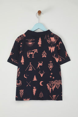 Lacivert Erkek Cocuk %100 Pamuk Orman Bask?l? Polo Yaka K?sa Kol Orme T-Shirt TKDSS25TS00083 - Trendyolmilla фото 4