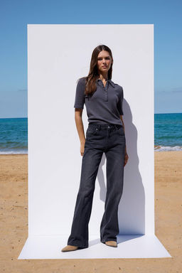 More Sustainable Siyah Rejeneratif Pamuk Normal Bel Wide Leg Jeans TWOAW26JE00219