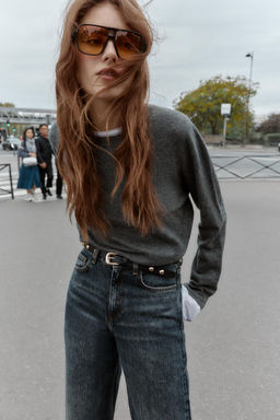 Z1975 STRAIGHT TAPERED HIGH-WAIST JEANS WITH BELT - Zara фото 6