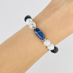 Браслет регулируемый из Лавы, Говлити и Содалита от 19 см